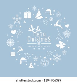 Christmas pattern background with element icons banner. snowflakes, berries, stars, hearts. Vector illustration