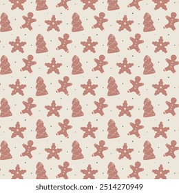 Christmas pattern. Background with Christmas gingerbread. Vector 