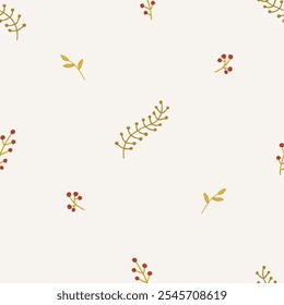 Fondo de patrón de Navidades con ramas de Navidades de oro. Patrón sin fisuras de Vector. Impresión de moda para textiles, Fondo de pantalla y embalaje. Perfecto para decoraciones navideñas.