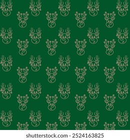 Christmas pattern background with Gold deer on green background. Vector pattern.