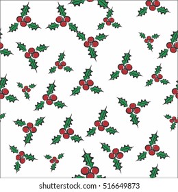 Christmas pattern background with holly berry