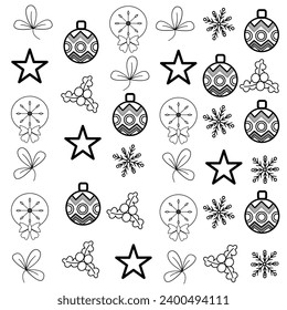 Christmas pattern background with illustrations of lots of Christmas icons. Seamless Christmas winter background. vector illustration