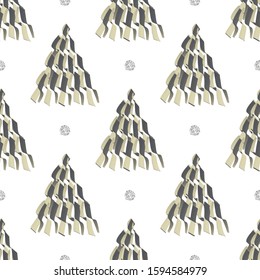 christmas pattern background with monochrome gray pine tree and silver glitter dot