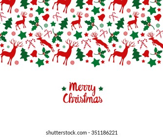 Christmas pattern background with  reindeer and holly, bell, canes shapes.Merry christmas.