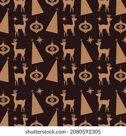 fondo de patrones de navidad con renos y árboles. ilustración vectorial