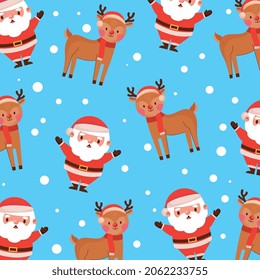 christmas pattern background with santa claus and reindeers .vector illustration