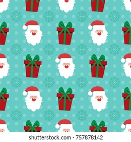 Christmas pattern background. Santa Claus and presents for Christmas. Vector Illustration.