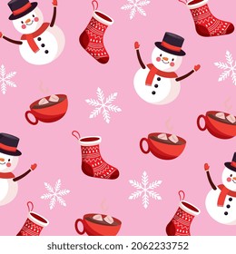 christmas pattern background with snowman .vector illustration
