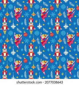 Christmas pattern. Ballet Nutcracker. Celebration. Seamless pattern for fabric, wrapping, textile, wallpaper, apparel. Vector.