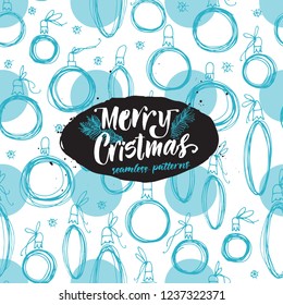 Christmas pattern with balls. Vector illustration drawn by hand.