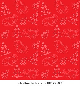 Christmas pattern with baubles and firs