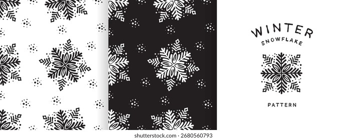 Padrão de Natal. Padrões sem costura floco de neve preto e branco