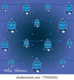 Christmas pattern with blue bells and silver stars