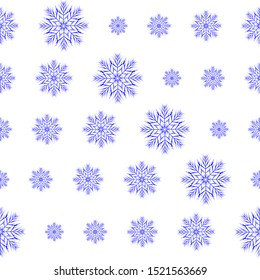Christmas pattern of blue snowflakes of different shapes for any background
