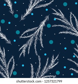 Christmas pattern with blue and white colors. Pine background. Vector illustration, Eps 10.