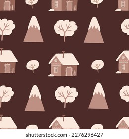 Christmas pattern and boho tree  mountain  house