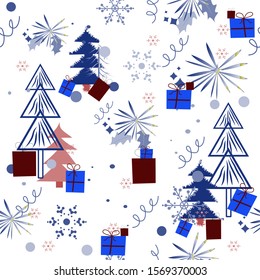 Christmas pattern. Bright festive design.Christmas holiday items.Vector illustration.