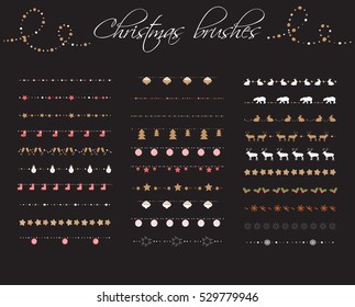 Christmas pattern brushes big set. Vector. New year