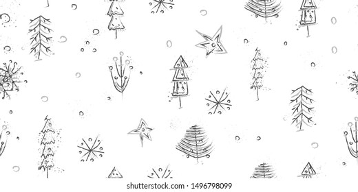 Christmas pattern brushes trendy scandinavian drawn background ethnic boho seamless