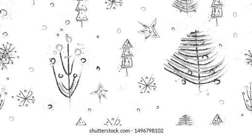 Christmas pattern brushes trendy scandinavian drawn background ethnic boho seamless