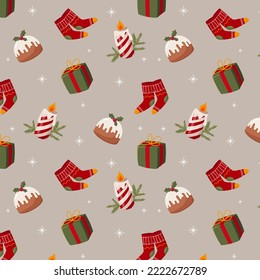 Christmas pattern burning candle gift warm socks and Christmas cake