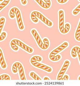 Christmas pattern with candy cane cookies. Winter holiday design for greeting card, invitation, cover, calendar, social media posts, menu, fabric, print	
