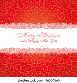 Christmas pattern with candy cane and a wish of Merry Christmas and a Happy New Year, background with sweets, vector illustration