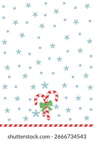 Ein Weihnachtsmuster mit Zuckerstangen und Sternen auf blauem, sternweißem Hintergrund. Es ist festlich und fröhlich, perfekt für Urlaubsdekorationen, die für textile Küchentücher verwendet werden.