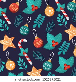 christmas pattern with candy leaves cookies. vector illustration