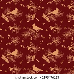 Patrón navideño de cardenales y cerezas para textiles, papel pintado, etc.