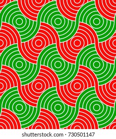 Christmas pattern circle stripe seamless red green and white line colors. Merry Christmas geometric abstract background vector. Gift wrap paper design for holidays season. 