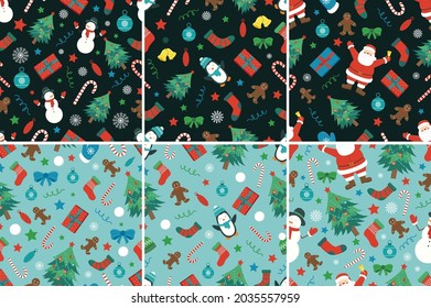 Christmas pattern collection. Seamless pattern with christmass characters. Vector illustration