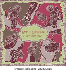 Christmas Pattern colorful angels sheeps goat deer