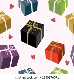 Christmas pattern with colorful gift boxes seamless vector illustration for design