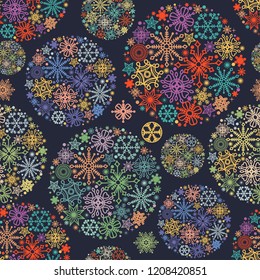 Christmas pattern, colorful snowflakes in round ornaments