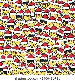 Christmas pattern comic faces with santa hat