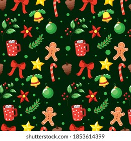 patrón de navidad con galletas dulces y chocolate. ilustración vectorial