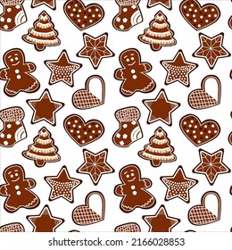 Christmas pattern with cookies. Seamless texture. Vector.