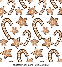 Christmas pattern with cookies. Seamless texture. Vector.