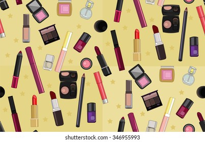 Christmas pattern with cosmetics