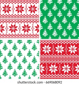 Christmas pattern cross stitch collection, Winter seamless design set, ugly Xmas jumper style