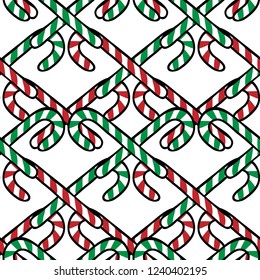 Christmas pattern of crossed candy canes in cartoon style