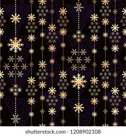 Christmas pattern with crystal stripes gold colors. Vector illustration for fashion wrapping and textile print.