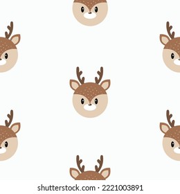 Christmas pattern with cute deers on beige background. Vector texture for holiday decor, gift packaging, invitation card, wallpaper, textile.