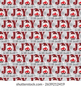 Christmas pattern with cute gnome and joy