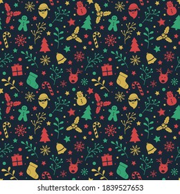 Patrón de Navidad con adorables iconos. Decoración navideña. Vector