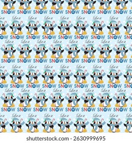 Christmas pattern with cute penguin and candy cane
