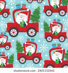 Patrón de Navidad con santa linda en el auto