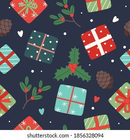 Christmas pattern cute seasonal elements, vector illustration in flat style