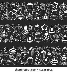 Christmas pattern Christmas decoration on blackboard Vector xmas New year celebration background